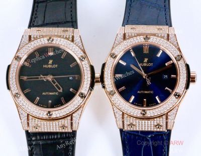 Copy Hublot Classic Fusion Rose Gold Iced Out Watch